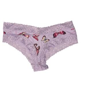 New Victorias Secret VS Cheeky Panties Cotton Lace Medium Purple Butterfly Print